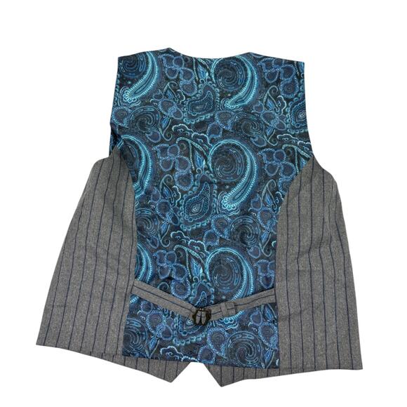 Tayion Mens Classic Fit Pinstripe Suit Vest Gray Blue L - Picture 2 of 4